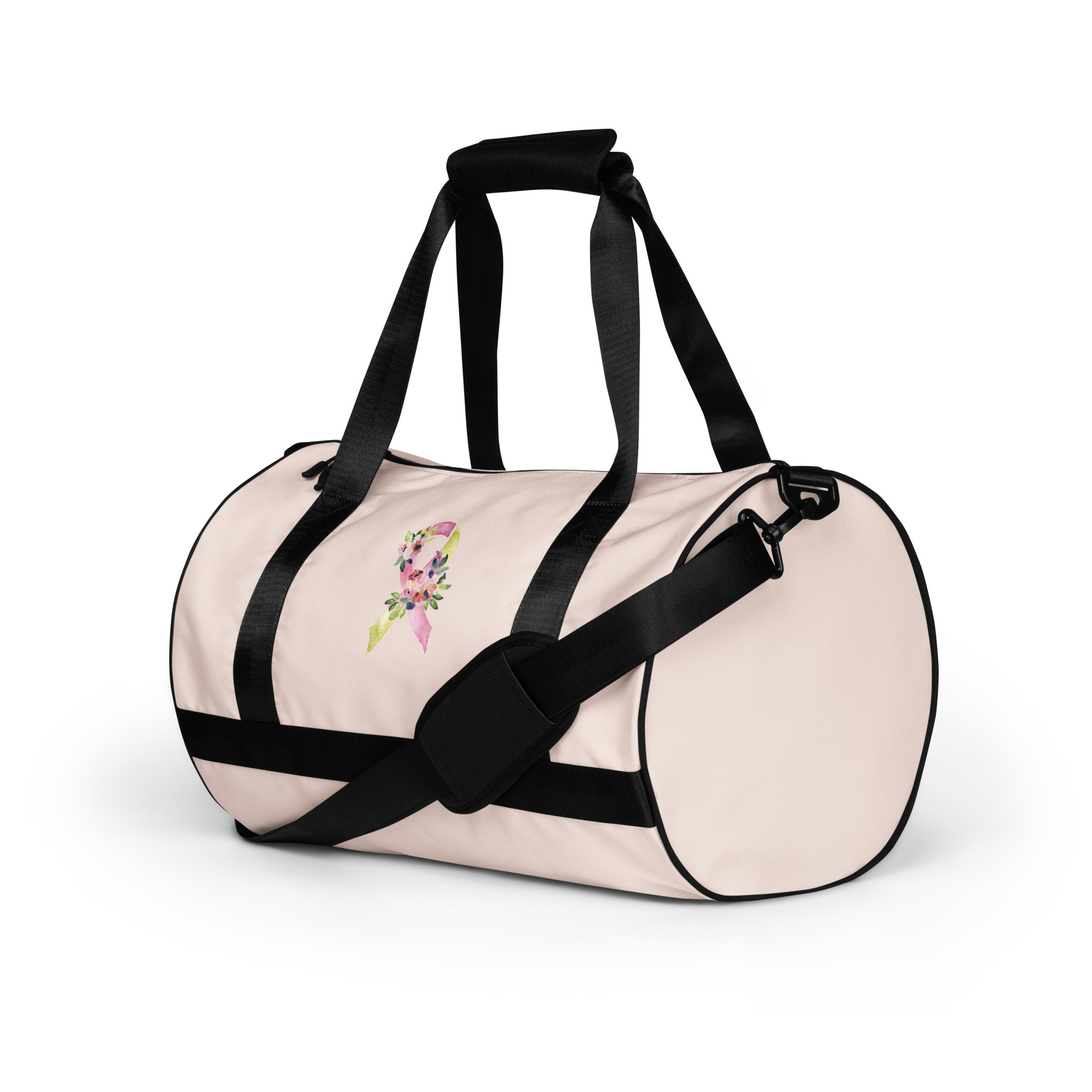 Pastel Floral Yellow & Pink Awareness Ribbon Medium Gym / Duffle Bag - Image 5