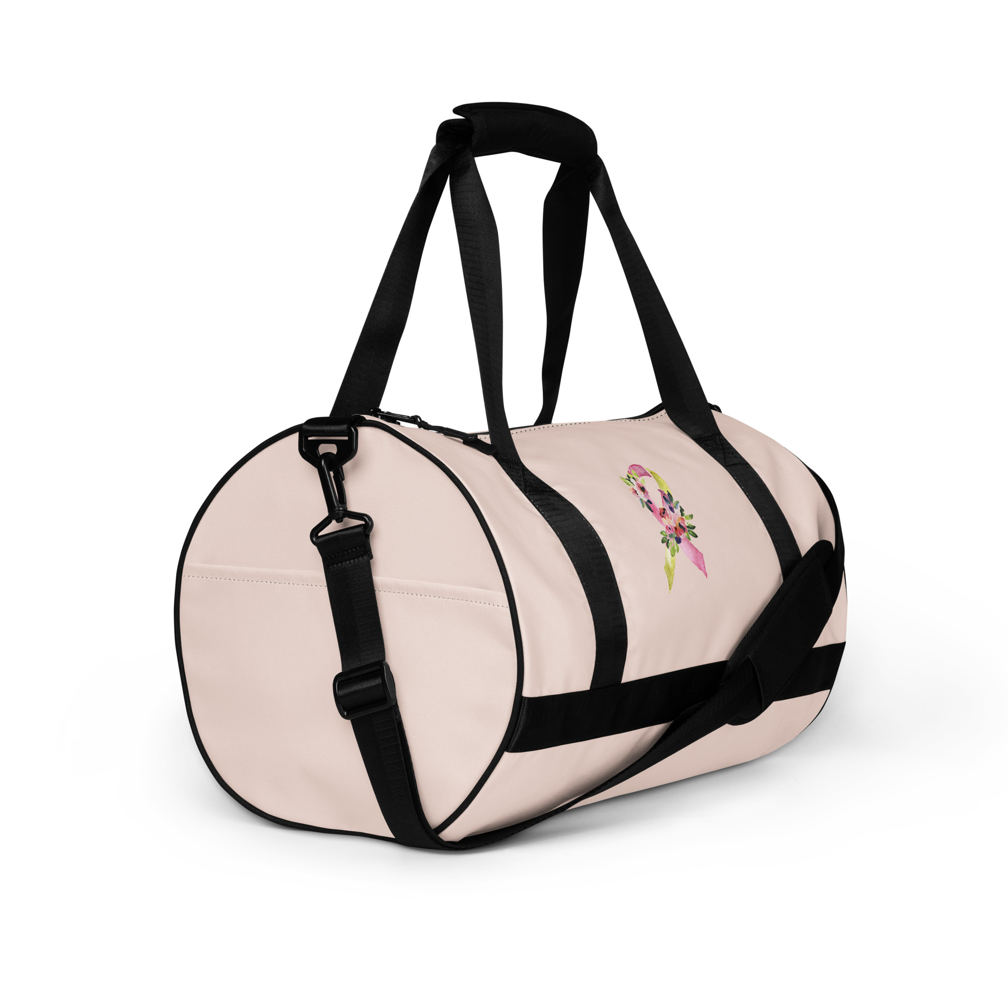 Pastel Floral Yellow & Pink Awareness Ribbon Medium Gym / Duffle Bag - Image 6