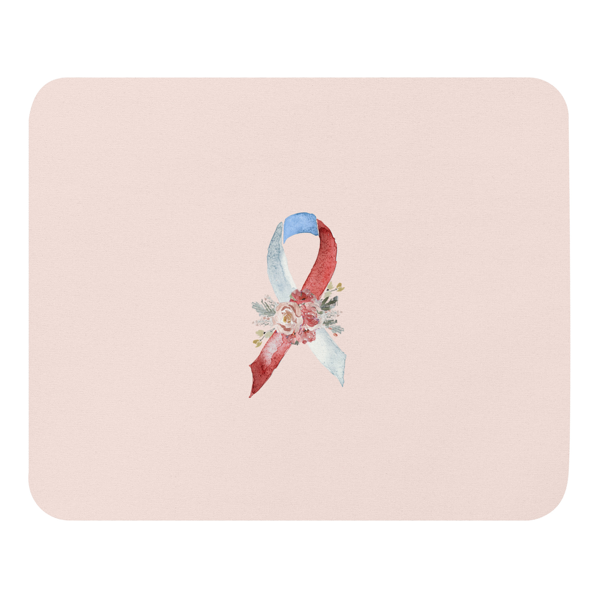Pastel Floral White, Red & Blue Awareness Ribbon Mouse Pad In Pink - Image 2