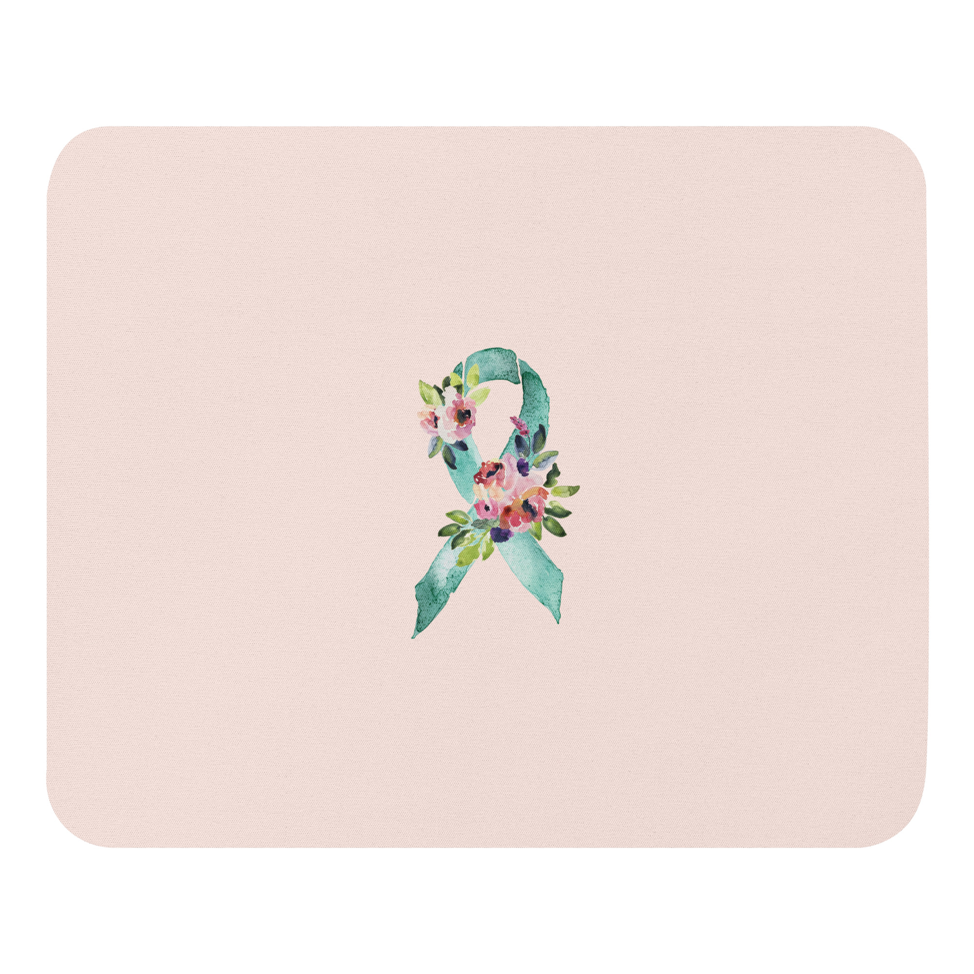 Pastel Floral Teal Awareness Ribbon Mouse Pad In Pink - Image 2