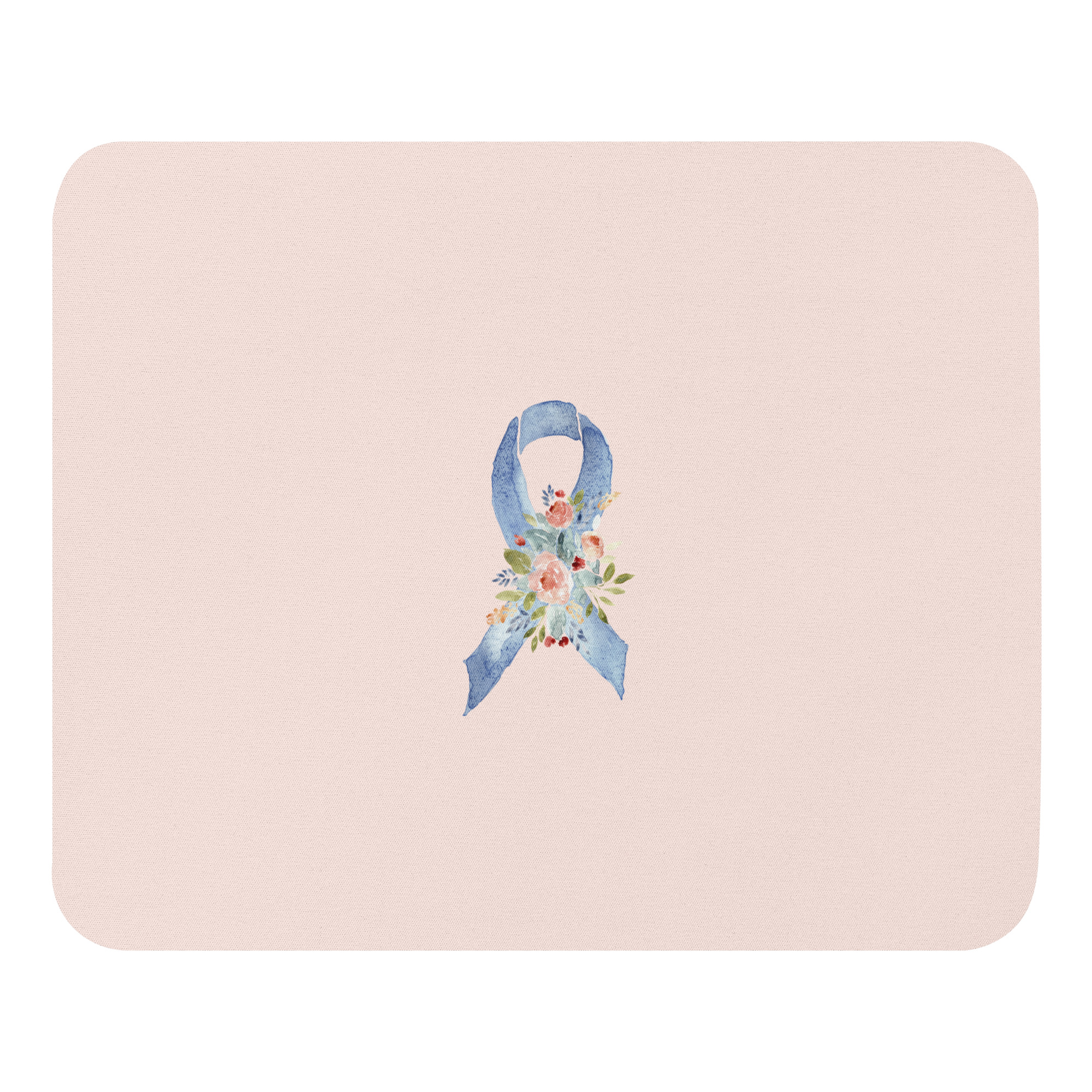 Pastel Floral Blue Awareness Ribbon Mouse Pad In Pink - Image 2