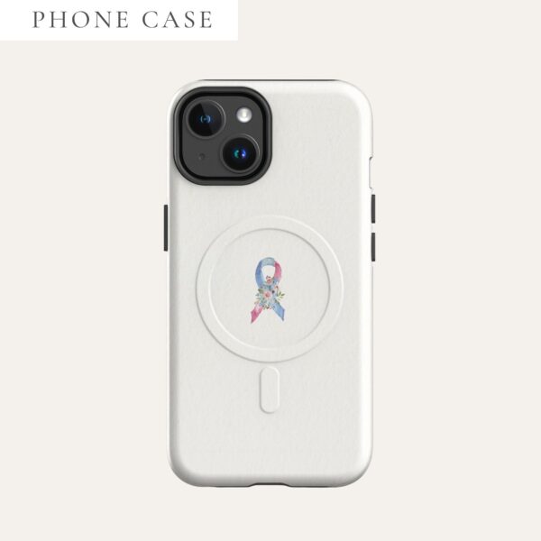 Pastel Floral Blue, Light Blue & Pink Awareness Ribbon MagSafe® Tough Case For iPhone® In Beige