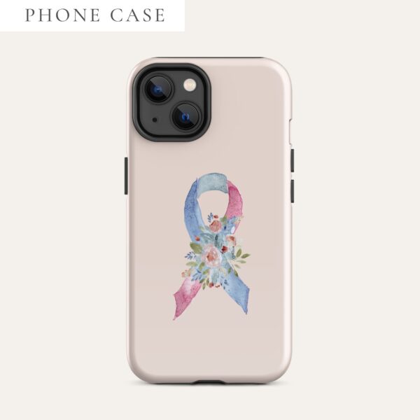 Pastel Floral Blue, Light Blue & Pink Awareness Ribbon Tough Case for iPhone® In Pink