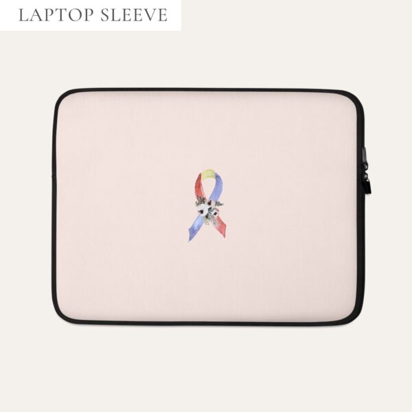 Pastel Floral Blue, Yellow & Red Awareness Ribbon Laptop Sleeve In Pink