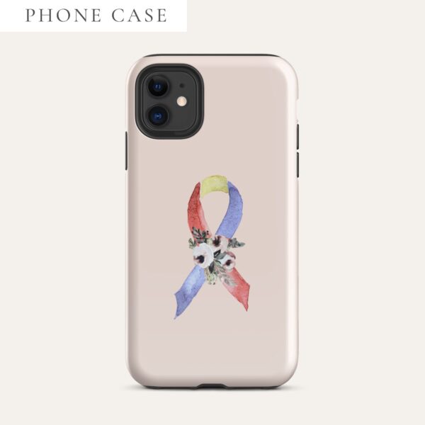 Pastel Floral Blue, Yellow & Red Awareness Ribbon Tough Case for iPhone® In Pink