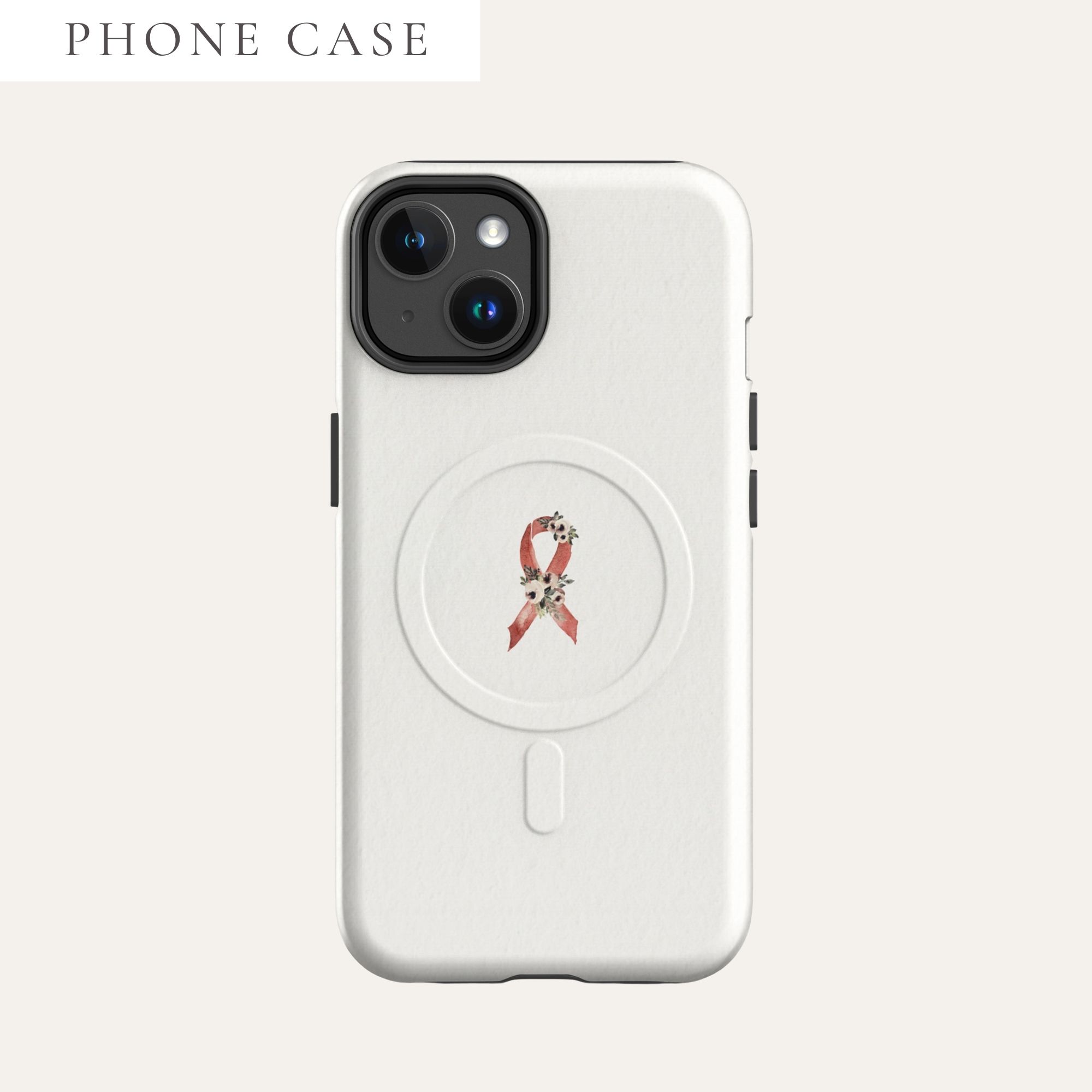 Pastel Floral Burgundy Awareness Ribbon MagSafe® Tough Case For iPhone® In Beige
