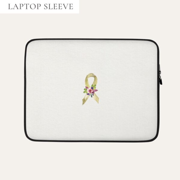 Pastel Floral Gold Awareness Ribbon Laptop Sleeve In Beige