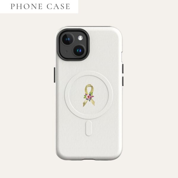 Pastel Floral Gold Awareness Ribbon MagSafe® Tough Case For iPhone® In Beige
