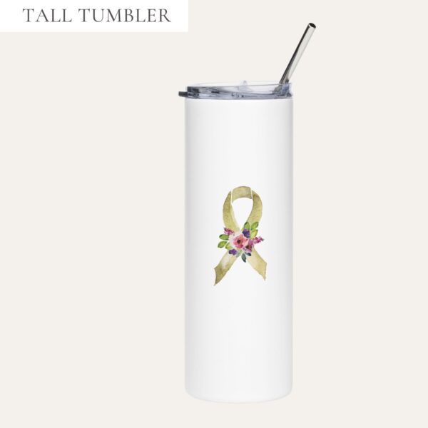 Pastel Floral Gold Awareness Ribbon Stainless Steel Tumbler
