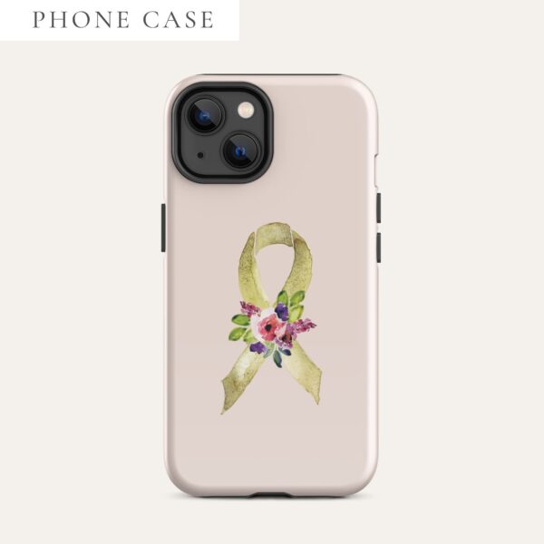 Pastel Floral Gold Awareness Ribbon Tough Case for iPhone® In Pink