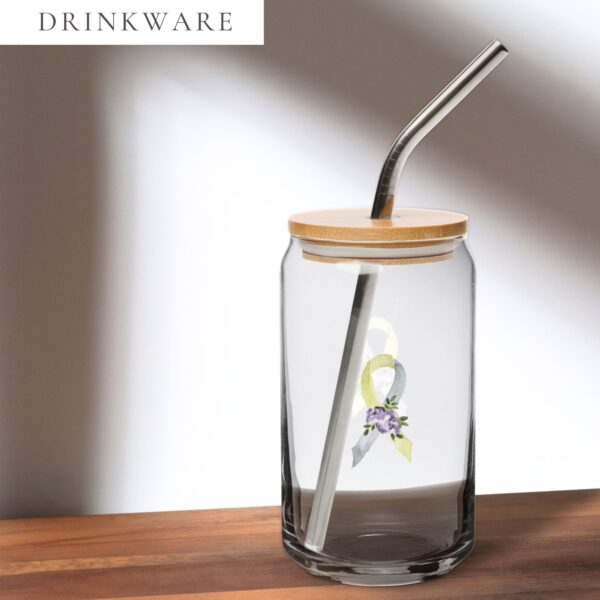 Pastel Floral Gold & Silver Awareness Ribbon Glass Can W/ Lid