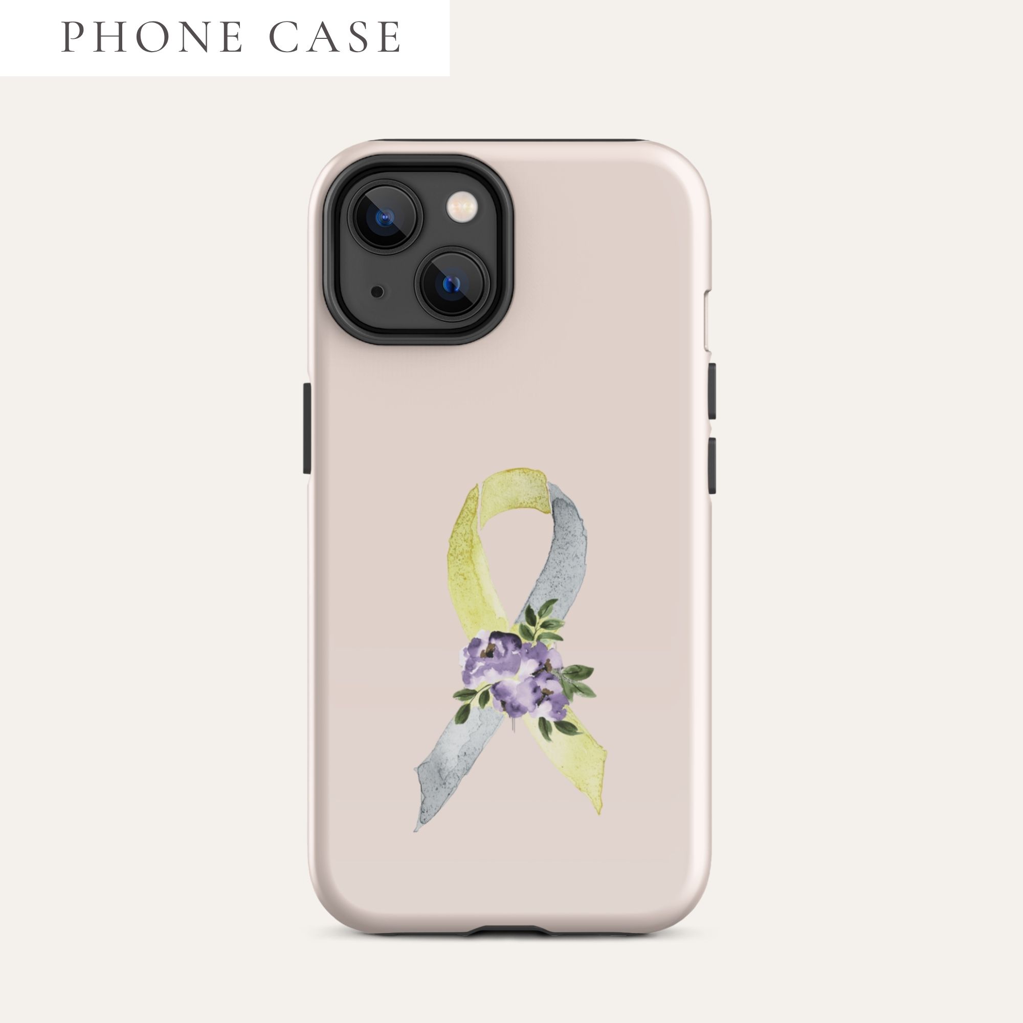 Pastel Floral Gold & Silver Awareness Ribbon Tough Case for iPhone® In Pink