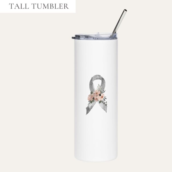 Pastel Floral Gray Awareness Ribbon Stainless Steel Tumbler