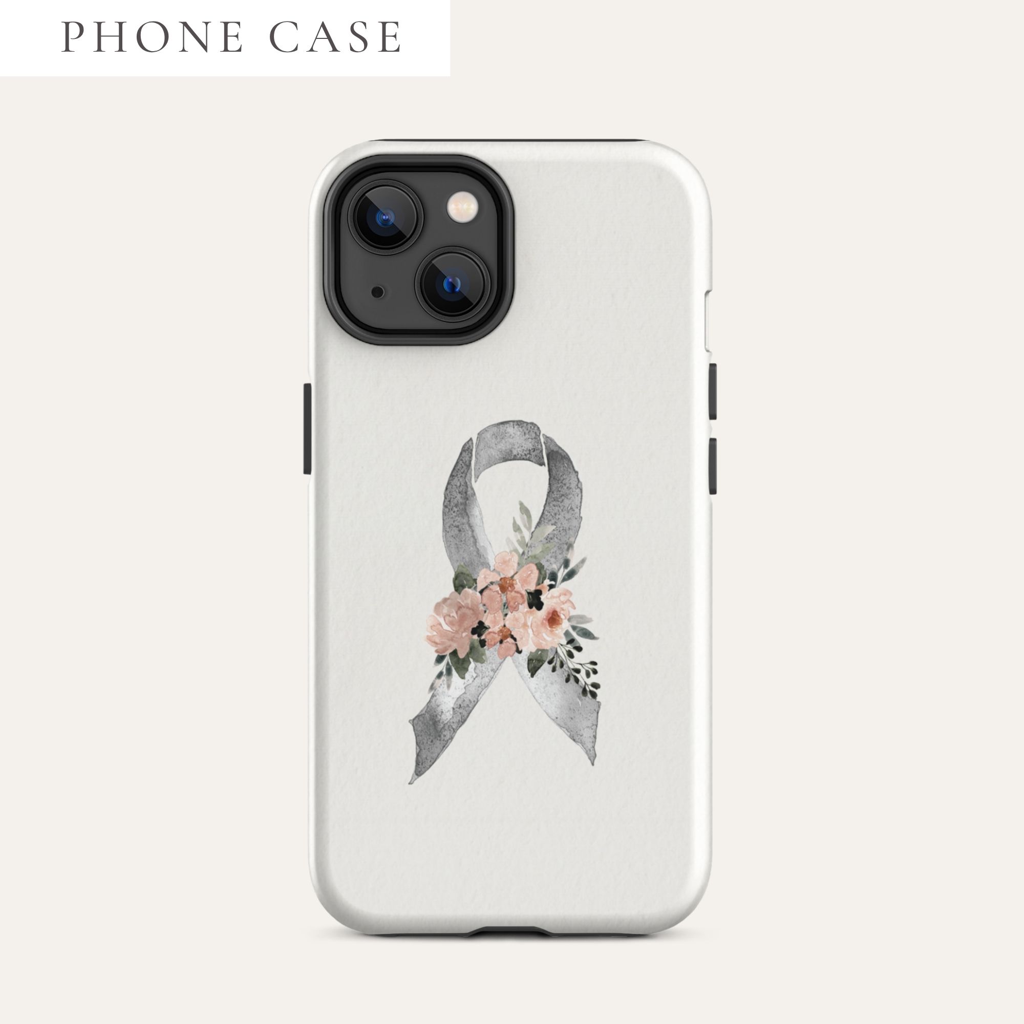 Pastel Floral Gray Awareness Ribbon Tough Case for iPhone® In Beige