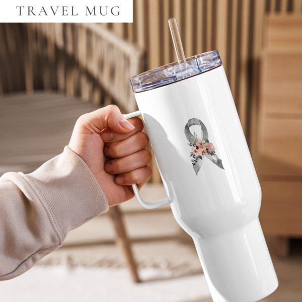 Pastel Floral Gray Awareness Ribbon Travel Mug With A Handle
