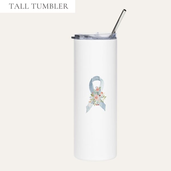 Pastel Floral Light Blue Awareness Ribbon Stainless Steel Tumbler