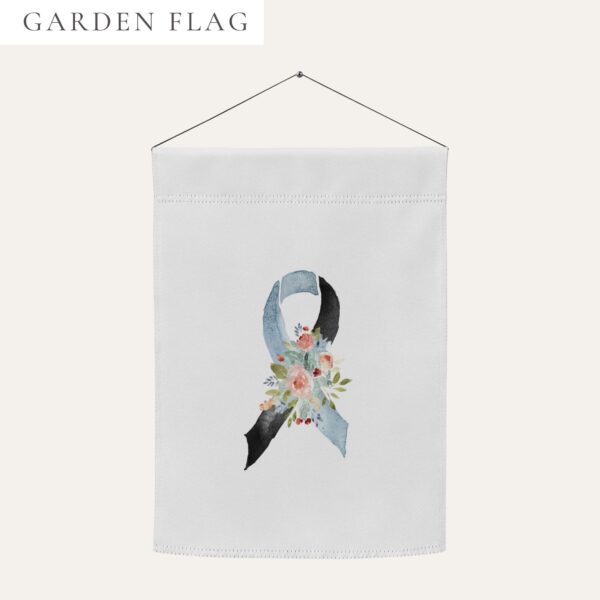 Pastel Floral Light Blue & Black Awareness Ribbon Garden Flag
