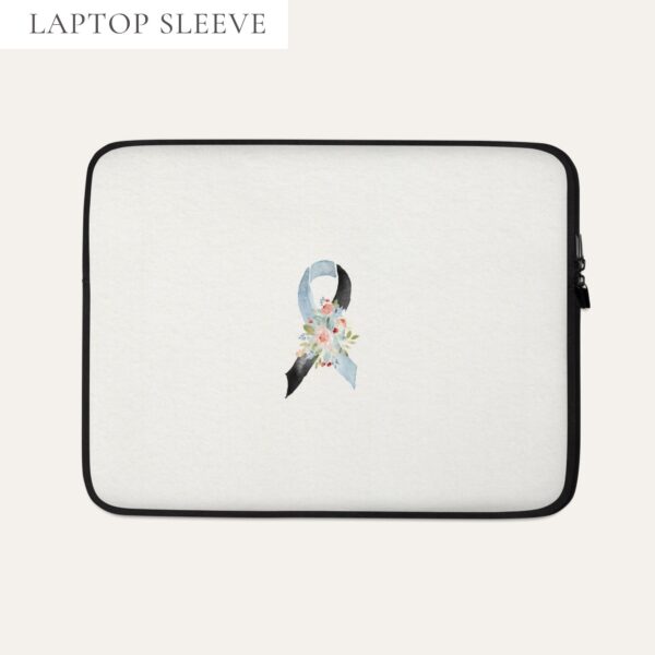 Pastel Floral Light Blue & Black Awareness Ribbon Laptop Sleeve In Beige