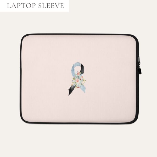 Pastel Floral Light Blue & Black Awareness Ribbon Laptop Sleeve In Pink