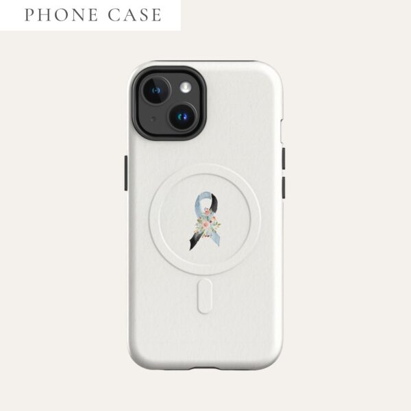 Pastel Floral Light Blue & Black Awareness Ribbon MagSafe® Tough Case For iPhone® In Beige