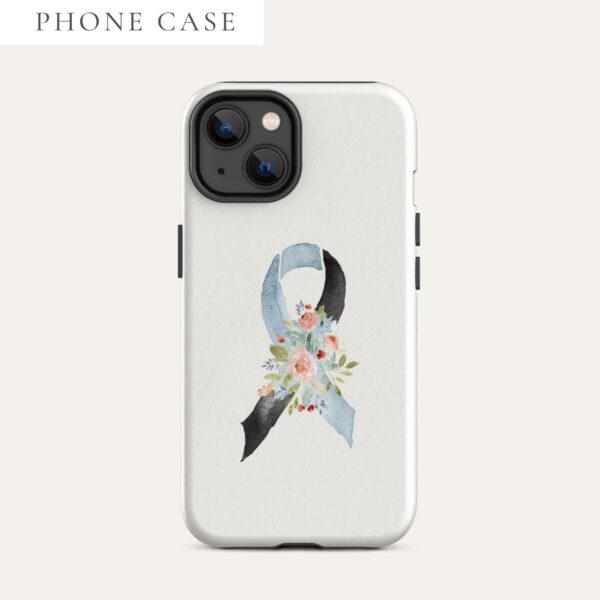 Pastel Floral Light Blue & Black Awareness Ribbon Tough Case for iPhone® In Beige