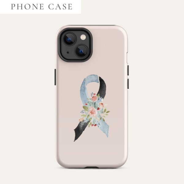 Pastel Floral Light Blue & Black Awareness Ribbon Tough Case for iPhone® In Pink