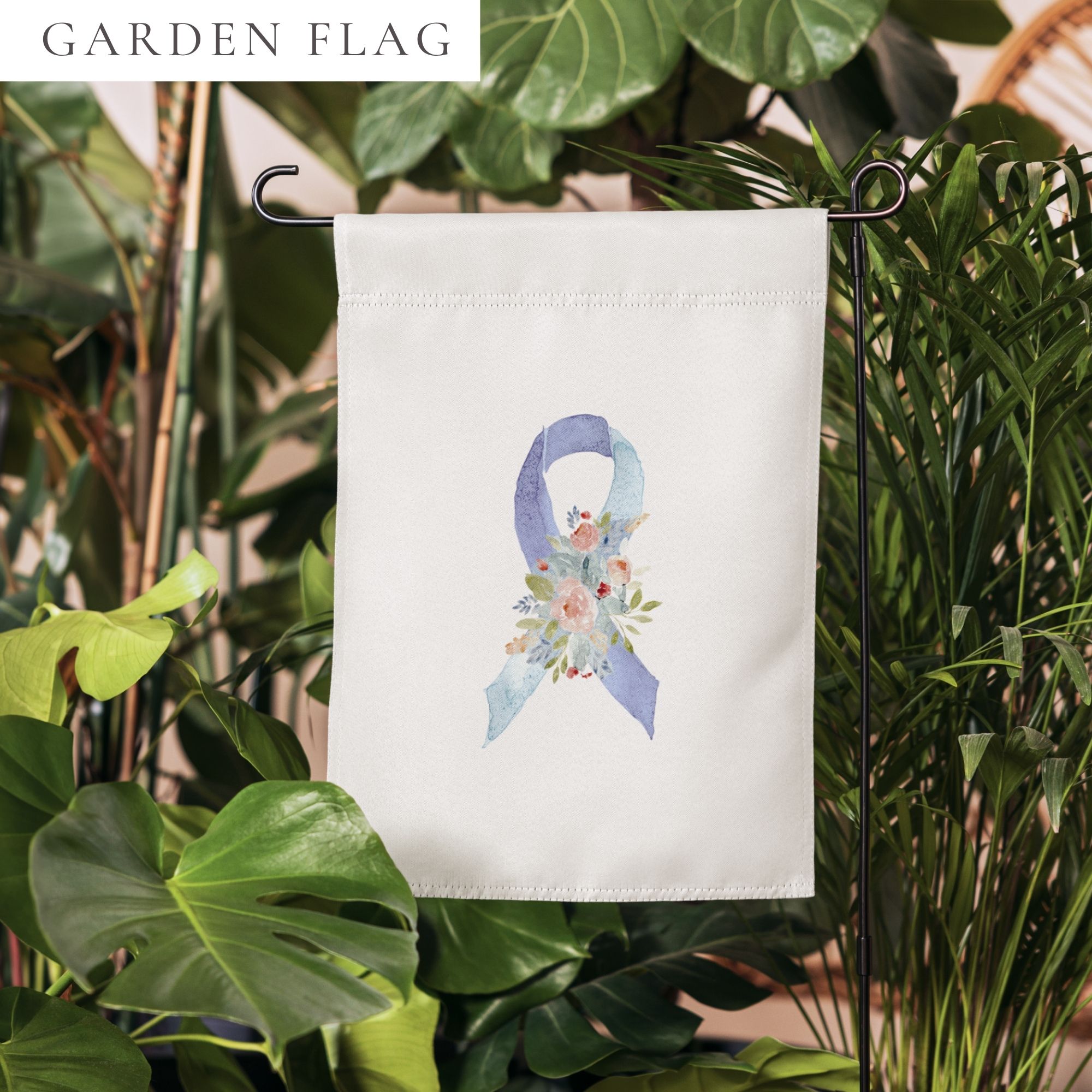 Pastel Floral Light Blue & Blue Awareness Ribbon Garden Flag - Image 2