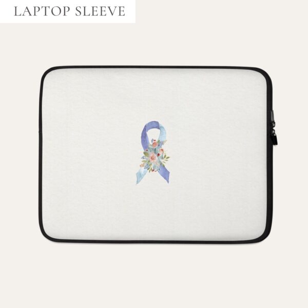 Pastel Floral Light Blue & Blue Awareness Ribbon Laptop Sleeve In Beige