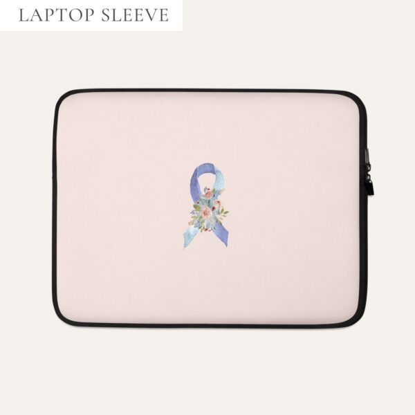 Pastel Floral Light Blue & Blue Awareness Ribbon Laptop Sleeve In Pink