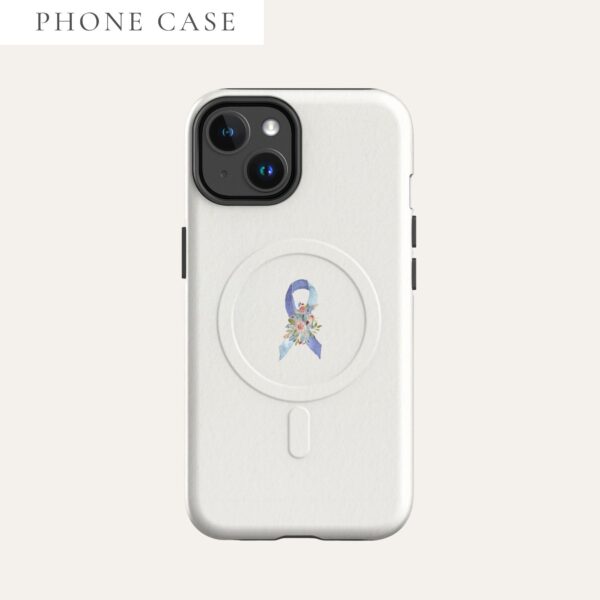 Pastel Floral Light Blue & Blue Awareness Ribbon MagSafe® Tough Case For iPhone® In Beige