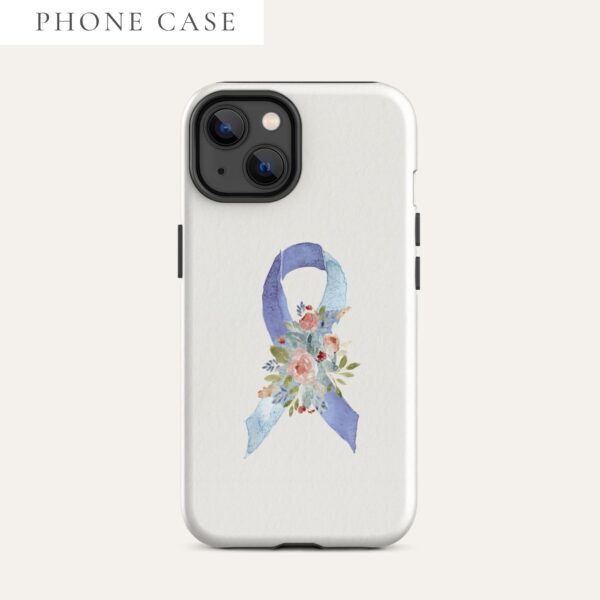 Pastel Floral Light Blue & Blue Awareness Ribbon Tough Case for iPhone® In Beige
