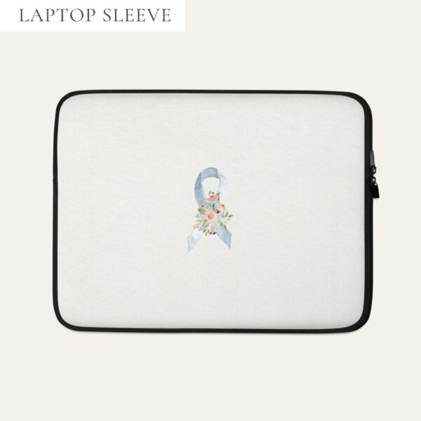Pastel Floral Light Blue & Gray Awareness Ribbon Laptop Sleeve In Beige