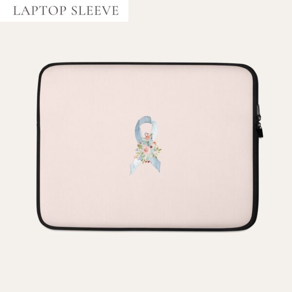 Pastel Floral Light Blue & Gray Awareness Ribbon Laptop Sleeve In Pink