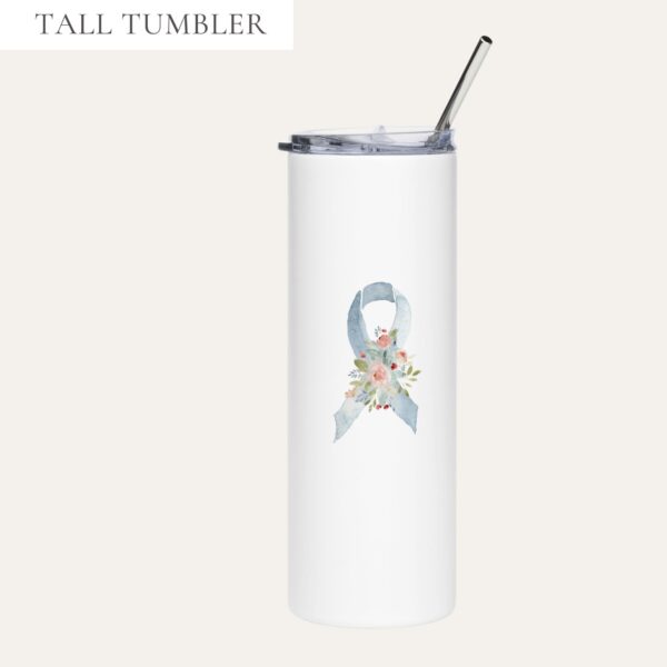 Pastel Floral Light Blue & Gray Awareness Ribbon Stainless Steel Tumbler
