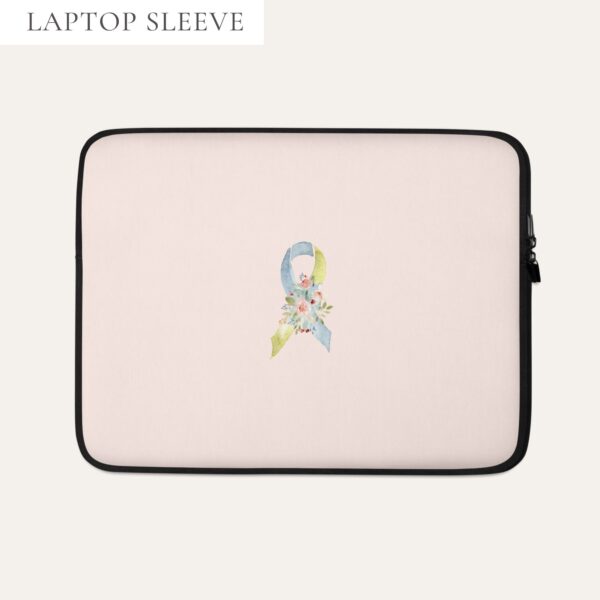 Pastel Floral Light Blue & Yellow Awareness Ribbon Laptop Sleeve In Pink
