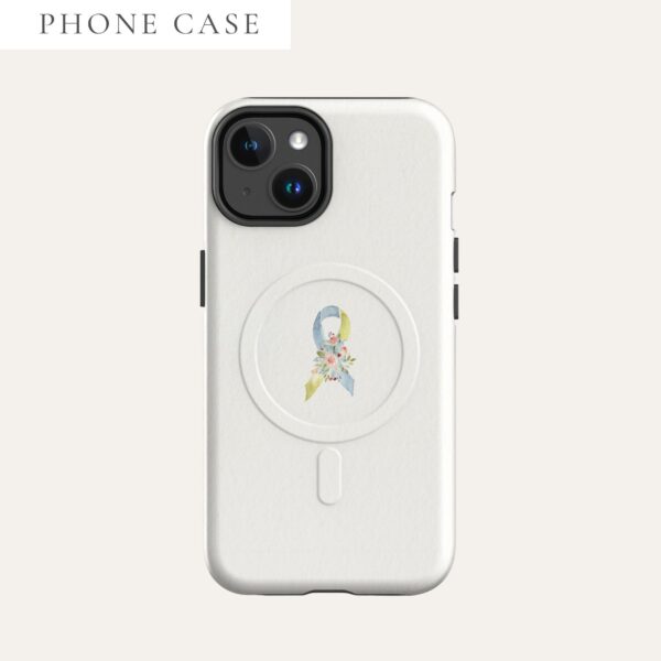 Pastel Floral Light Blue & Yellow Awareness Ribbon MagSafe® Tough Case For iPhone® In Beige