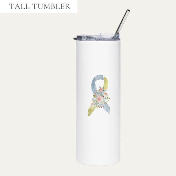 Pastel Floral Light Blue & Yellow Awareness Ribbon Stainless Steel Tumbler