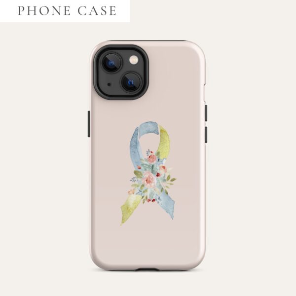 Pastel Floral Light Blue & Yellow Awareness Ribbon Tough Case for iPhone® In Pink