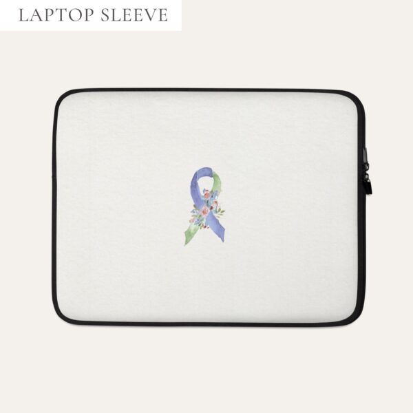 Pastel Floral Lime Green & Blue Awareness Ribbon Laptop Sleeve In Beige