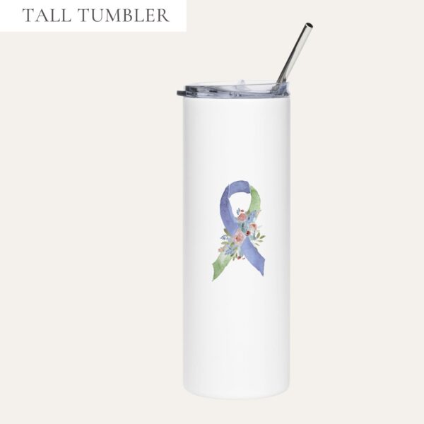 Pastel Floral Lime Green & Blue Awareness Ribbon Stainless Steel Tumbler
