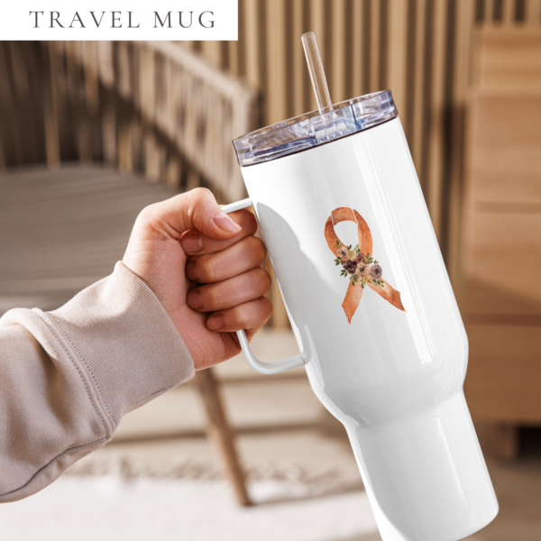 Pastel Floral Orange Awareness Ribbon Travel Mug With A Handle