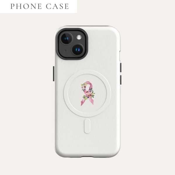 Pastel Floral Pink Awareness Ribbon MagSafe® Tough Case For iPhone® In Beige