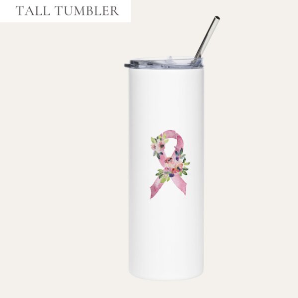 Pastel Floral Pink Awareness Ribbon Stainless Steel Tumbler