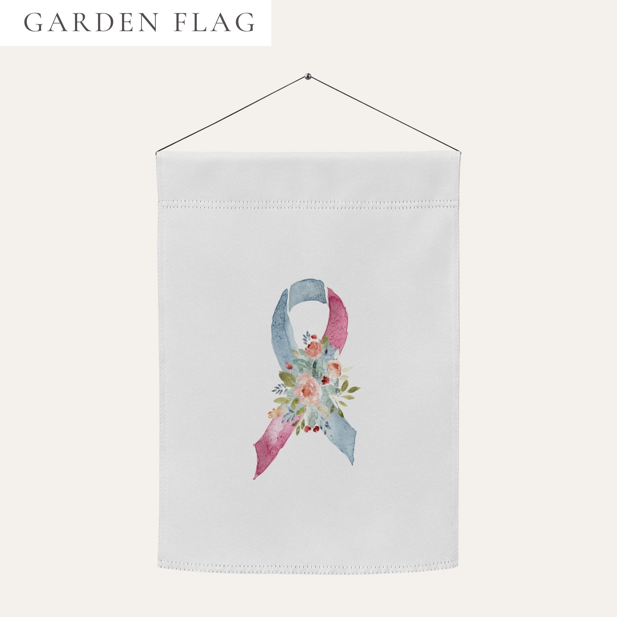 Pastel Floral Pink & Light Blue Awareness Ribbon Garden Flag