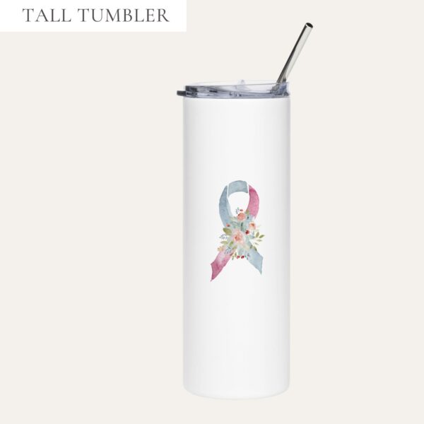 Pastel Floral Pink & Light Blue Awareness Ribbon Stainless Steel Tumbler