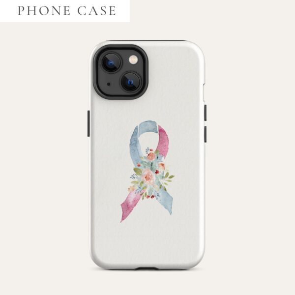 Pastel Floral Pink & Light Blue Awareness Ribbon Tough Case for iPhone® In Beige