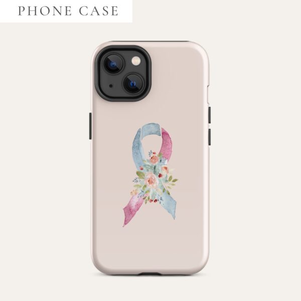 Pastel Floral Pink & Light Blue Awareness Ribbon Tough Case for iPhone® In Pink
