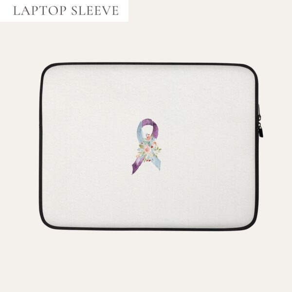 Pastel Floral Purple & Light Blue Awareness Ribbon Laptop Sleeve In Beige
