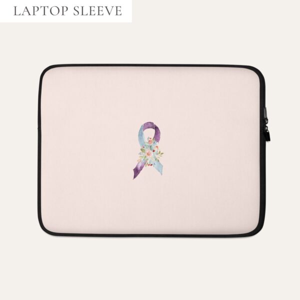 Pastel Floral Purple & Light Blue Awareness Ribbon Laptop Sleeve In Pink