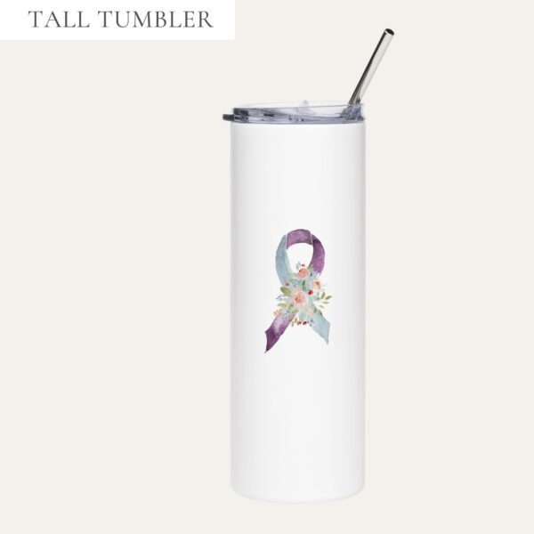 Pastel Floral Purple & Light Blue Awareness Ribbon Stainless Steel Tumbler